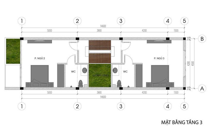 Mặt bằng công năng tầng 3 nhà phố cổ điển 5 tầng