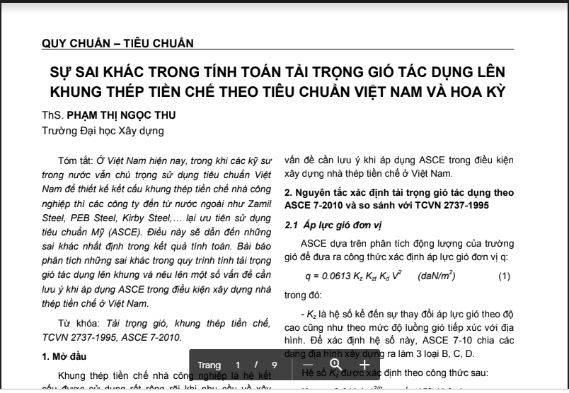 Sự khác nhau trong tính toán tải trọng gió tác dụng lên khung thép tiền chế theo tiêu chuẩn Việt Nam và Hoa Kỳ