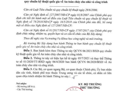 Thông tư 02/2021/TT-BXD Quy chuẩn kỹ thuật quốc gia về An toàn cháy cho nhà và công trình