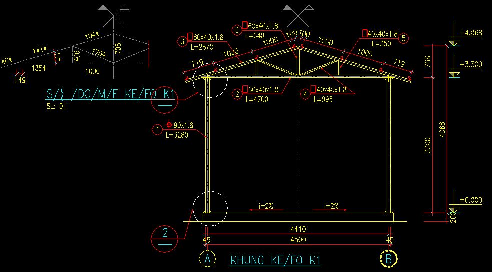 Bản vẽ kèo nhịp 4.5 m