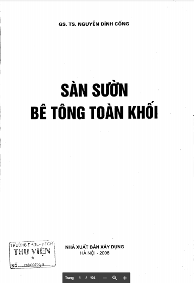 Sách Đồ án BTCT1 (Sàn sườn BTCT toàn khối) - Thầy Nguyễn Đình Cống