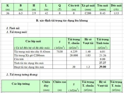 Bảng tính excel nhà thép tiền chế