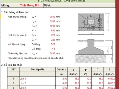 Tính toán và kiểm tra móng đơn