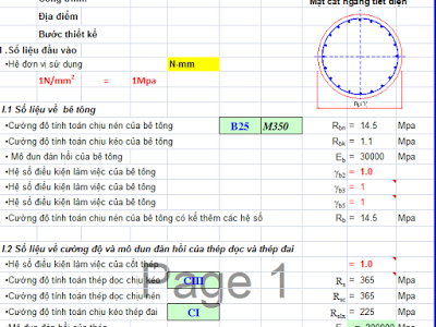 Kiểm toán cột tròn chịu nén uốn theo 2 phương theo TCVN356-2005