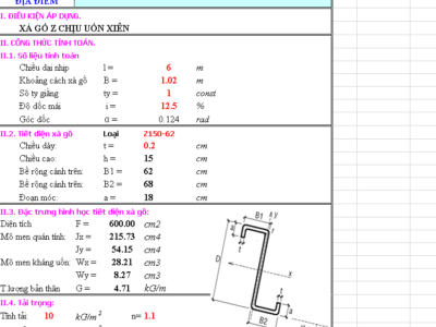 FILE EXCEL TÍNH TOÁN XÀ GỒ THÉP