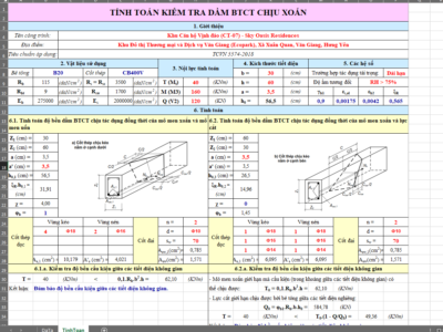 BẢNG TÍNH KIỂM TRA DẦM CHỊU XOẮN THEO TCVN 5574:2018