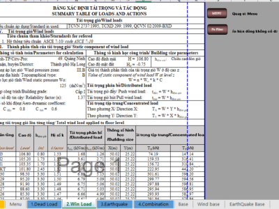 BẢNG TÍNH TẢI TRỌNG TĨNH TẢI, GIÓ, ĐỘNG ĐẤT TRÊN NỀN EXCEL KHÁ HAY