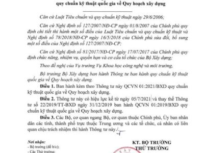 Thông tư 01/2021/TT-BXD Quy chuẩn kỹ thuật quốc gia về Quy hoạch xây dựng