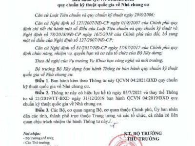 Thông tư 03/2021/TT-BXD Quy chuẩn kỹ thuật quốc gia về Nhà chung cư