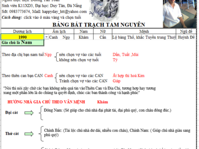 FILE EXCEL PHONG THỦY TOÀN THƯ